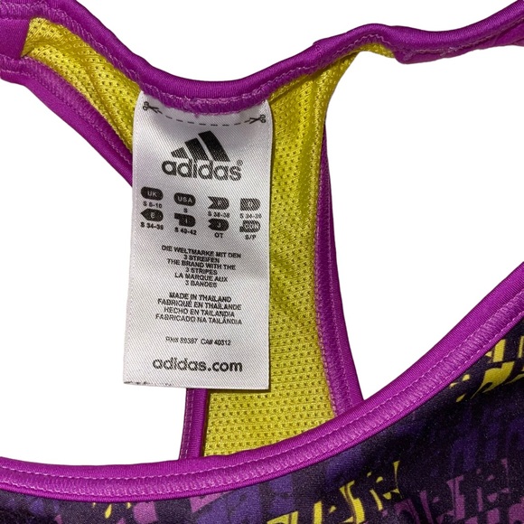 Adidas Women’s Tech Fit Clima Cool Sports Bra Size Small Purple Yellow Athletic - Picture 2 of 5